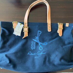 Robert Graham Pierce Canvas Tote Bag Black Brown Leather Straps Handles NWT $148